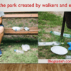 litter in park by walkers